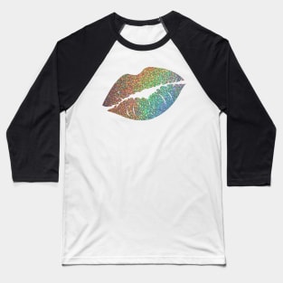 Holographic Rainbow Ombre Faux Glitter Lips Baseball T-Shirt